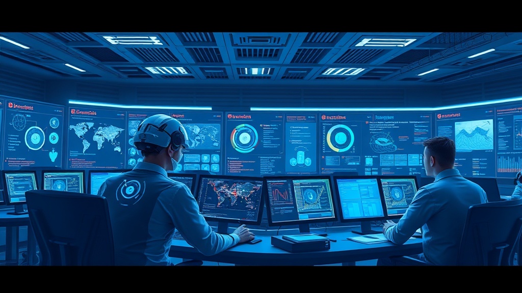 agentes de IA para ciberseguridad empresarial con centro de operaciones y paneles de amenazas en tiempo real